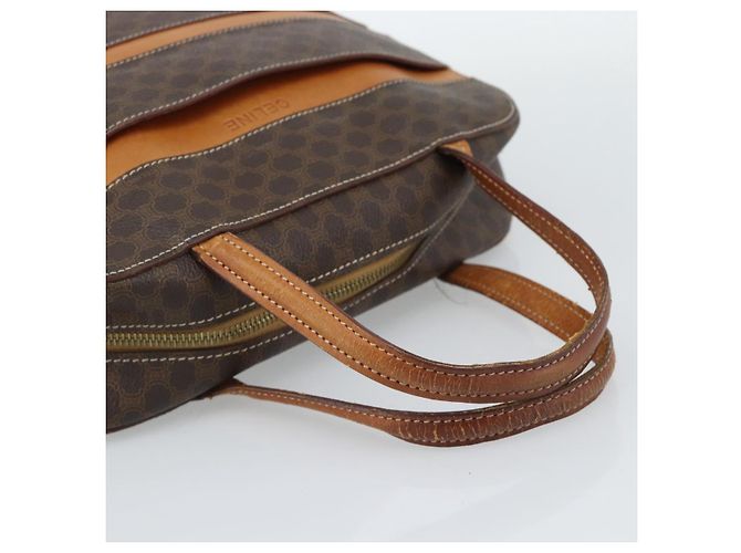 Céline Borsa CELINE Macadam Canvas PVC Pelle Marrone Oro Auth mr2662 D'oro - vista 7