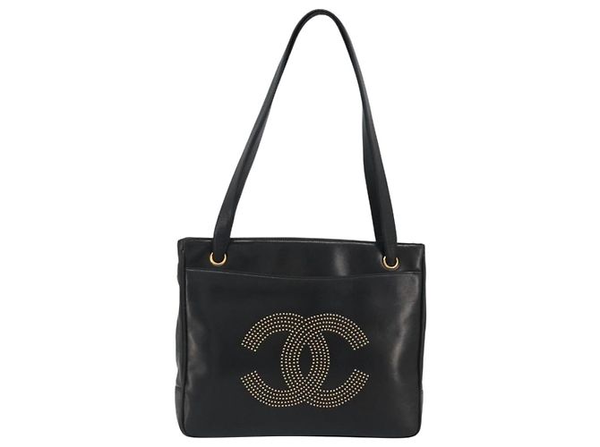 CHANEL COCO Mark Tote Bag Leder Schwarz Gold CC Auth 190947SAV Golden - Ansicht 13