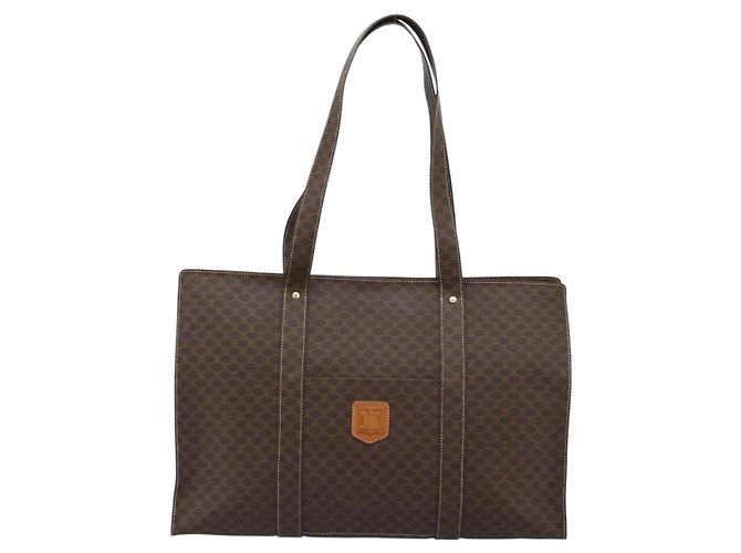 Céline CELINE Macadam Canvas Tote Bag PVC Leder Braun Gold Auth 190411 Golden - Ansicht 13