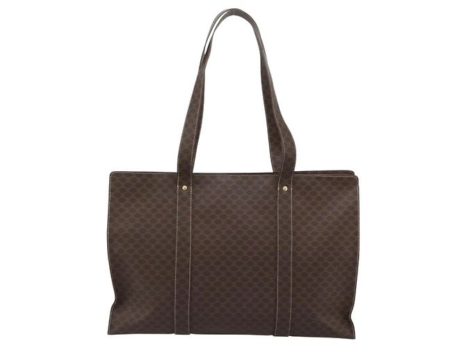Céline CELINE Macadam Canvas Tote Bag PVC Leder Braun Gold Auth 190411 Golden - Ansicht 2