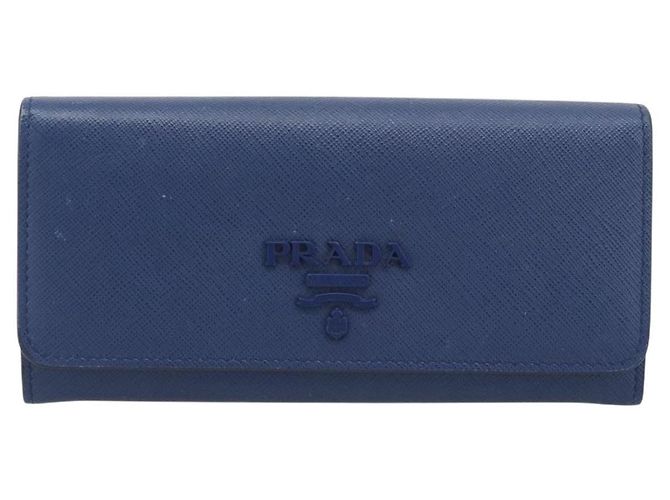 Saffiano Carteira longa PRADA em couro Safiano azul ouro Auth 190465A Dourado - vista 13