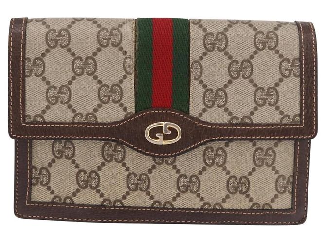 Pochette GUCCI GG Supreme Web Sherry Line PVC Beige Oro Auth BA13871 D'oro - vista 13
