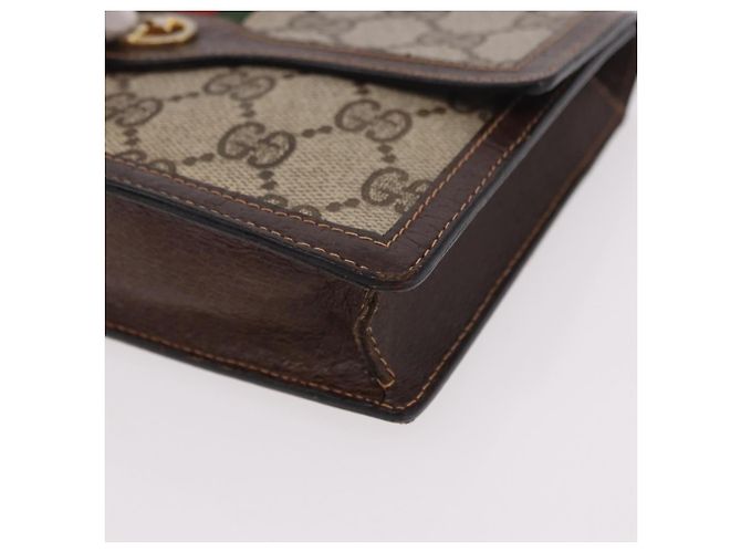 Pochette GUCCI GG Supreme Web Sherry Line PVC Beige Oro Auth BA13871 D'oro - vista 14