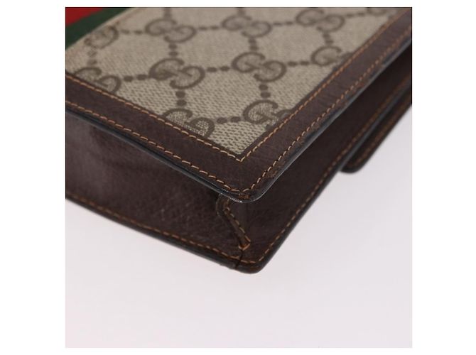Pochette GUCCI GG Supreme Web Sherry Line PVC Beige Oro Auth BA13871 D'oro - vista 16