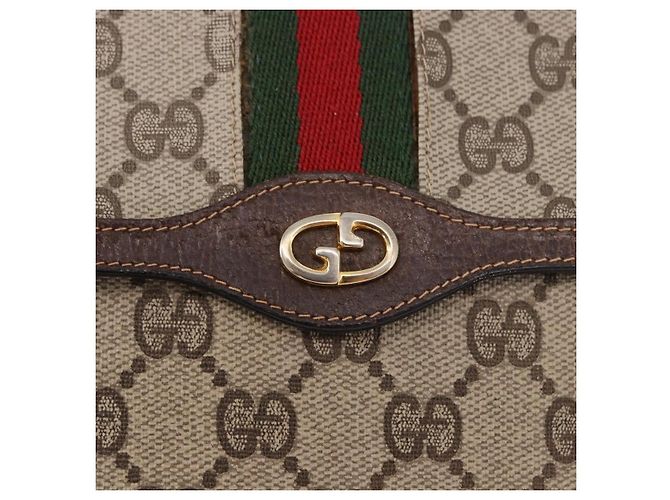 Pochette GUCCI GG Supreme Web Sherry Line PVC Beige Oro Auth BA13871 D'oro - vista 17