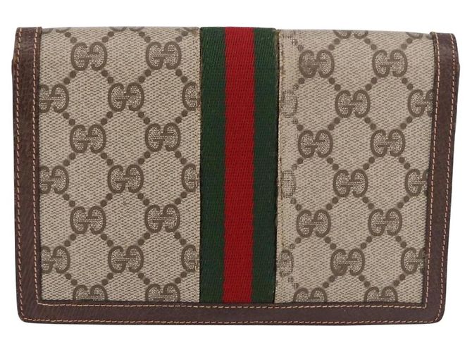 Pochette GUCCI GG Supreme Web Sherry Line PVC Beige Oro Auth BA13871 D'oro - vista 2