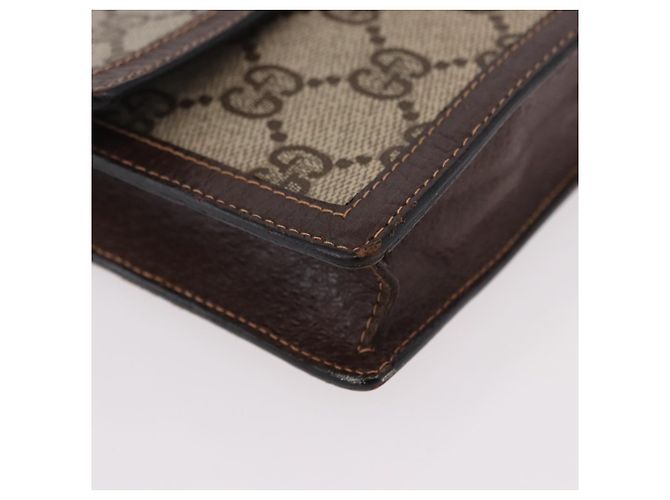 Pochette GUCCI GG Supreme Web Sherry Line PVC Beige Oro Auth BA13871 D'oro - vista 7