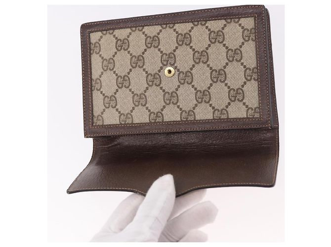 Pochette GUCCI GG Supreme Web Sherry Line PVC Beige Oro Auth BA13871 D'oro - vista 8
