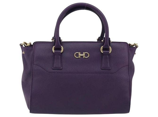Borsa Salvatore Ferragamo Gancini in Pelle 2way Viola Oro Auth ka5151A D'oro Porpora - vista 13