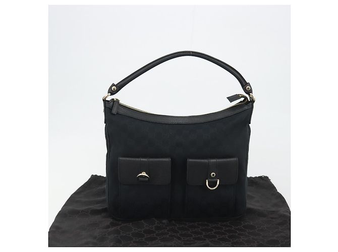 Borsa a Spalla GUCCI GG Canvas Abbey Nera Argento Silver Silver 153025 Auth 186646SAV Nero - vista 12