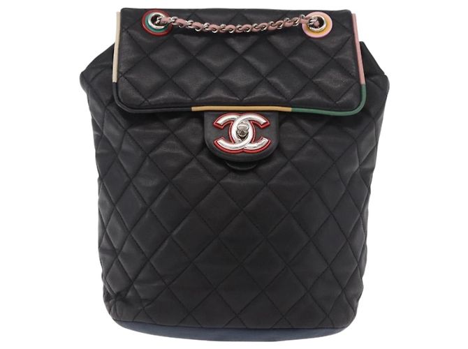 CHANEL Matelasse Rucksack Lammfell Schwarz Silber CC Authentisch 189859M - Ansicht 13