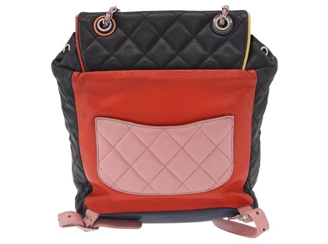 CHANEL Matelasse Rucksack Lammfell Schwarz Silber CC Authentisch 189859M - Ansicht 2