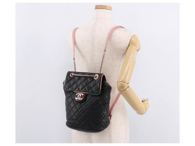 CHANEL Matelasse Rucksack Lammfell Schwarz Silber CC Authentisch 189859M - Ansicht 25