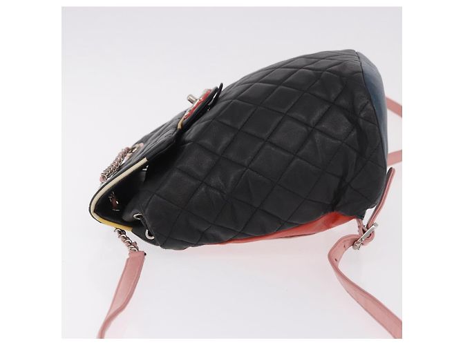CHANEL Matelasse Rucksack Lammfell Schwarz Silber CC Authentisch 189859M - Ansicht 4