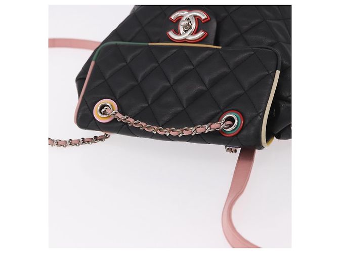 CHANEL Matelasse Rucksack Lammfell Schwarz Silber CC Authentisch 189859M - Ansicht 6