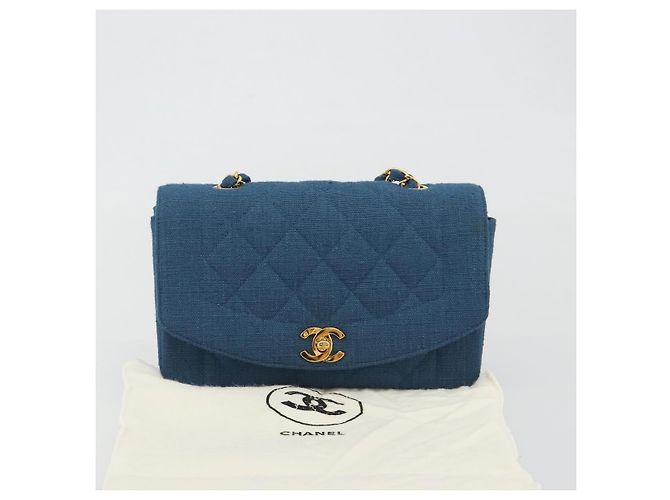 CHANEL Matelasse Chain Shoulder Bag Canvas Blue Gold CC Auth 191469SM D'oro - vista 12