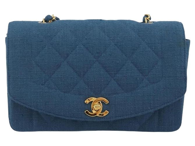 CHANEL Matelasse Chain Shoulder Bag Canvas Blue Gold CC Auth 191469SM D'oro - vista 13