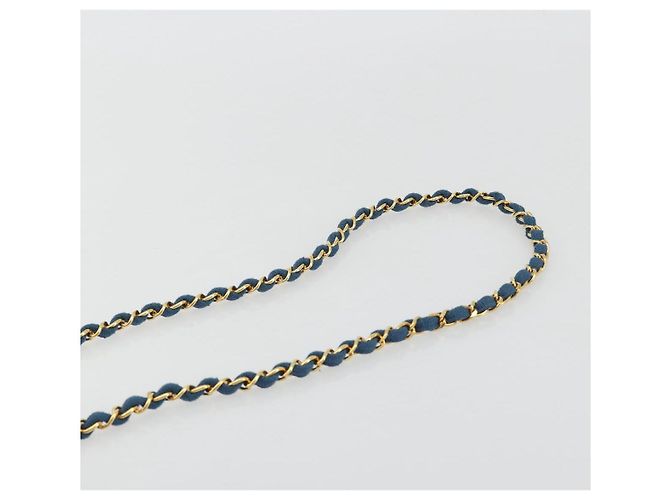 CHANEL Matelasse Chain Shoulder Bag Canvas Blue Gold CC Auth 191469SM D'oro - vista 14