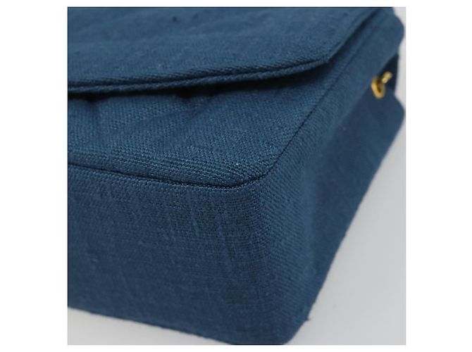 CHANEL Matelasse Chain Shoulder Bag Canvas Blue Gold CC Auth 191469SM D'oro - vista 15