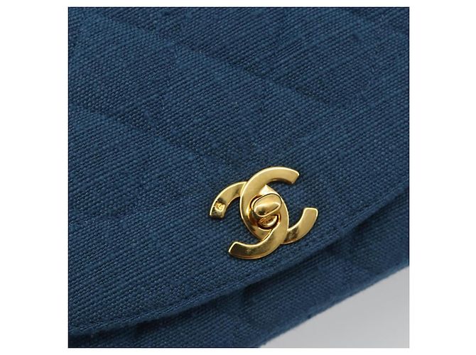 CHANEL Matelasse Chain Shoulder Bag Canvas Blue Gold CC Auth 191469SM D'oro - vista 19