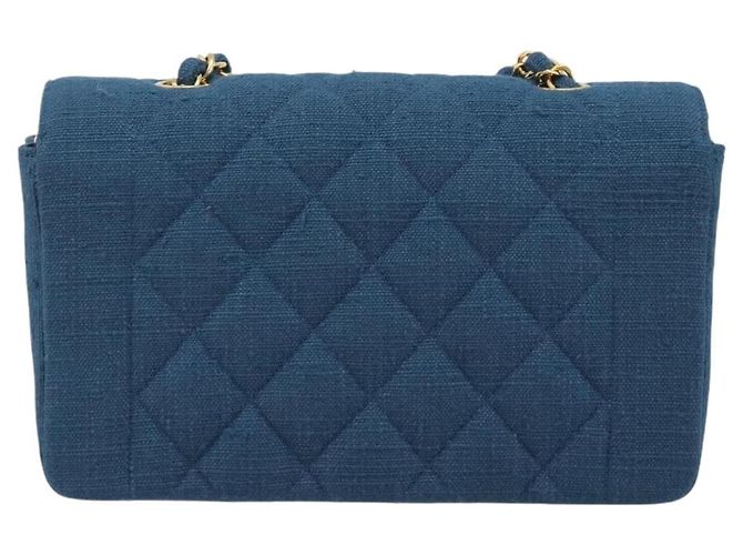 CHANEL Matelasse Chain Shoulder Bag Canvas Blue Gold CC Auth 191469SM D'oro - vista 2