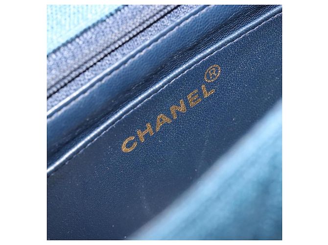 CHANEL Matelasse Chain Shoulder Bag Canvas Blue Gold CC Auth 191469SM D'oro - vista 21