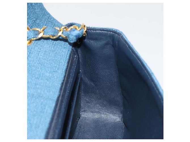 CHANEL Matelasse Chain Shoulder Bag Canvas Blue Gold CC Auth 191469SM D'oro - vista 22