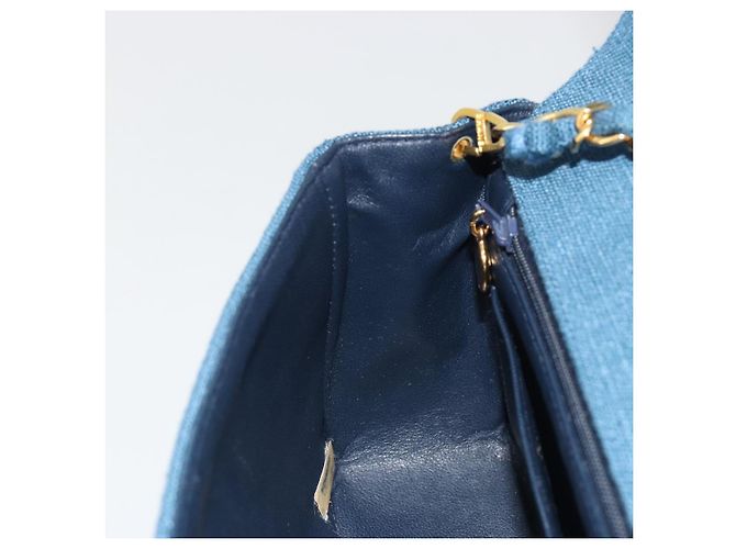 CHANEL Matelasse Chain Shoulder Bag Canvas Blue Gold CC Auth 191469SM D'oro - vista 23
