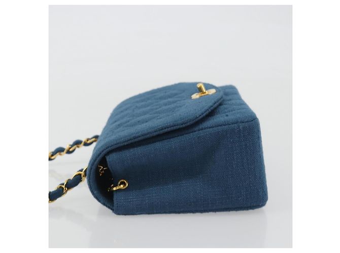 CHANEL Matelasse Chain Shoulder Bag Canvas Blue Gold CC Auth 191469SM D'oro - vista 4