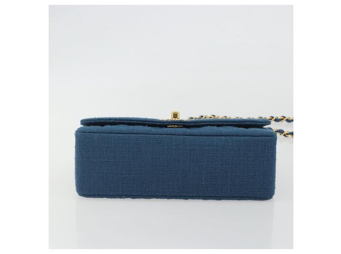 CHANEL Matelasse Chain Shoulder Bag Canvas Blue Gold CC Auth 191469SM D'oro - vista 5