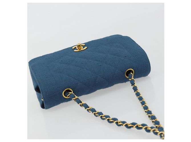 CHANEL Matelasse Chain Shoulder Bag Canvas Blue Gold CC Auth 191469SM D'oro - vista 6