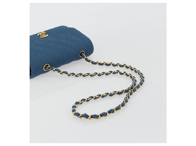 CHANEL Matelasse Chain Shoulder Bag Canvas Blue Gold CC Auth 191469SM D'oro - vista 7