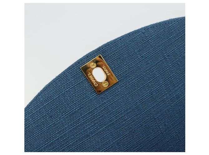 CHANEL Matelasse Chain Shoulder Bag Canvas Blue Gold CC Auth 191469SM D'oro - vista 8