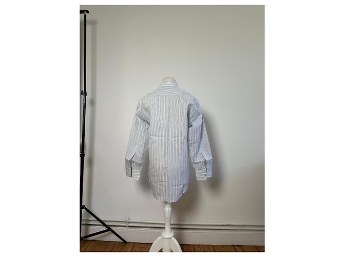 Autre Marque Camicia in cotone a righe vintage Renoma da uomo Bianco Blu S - vista 3