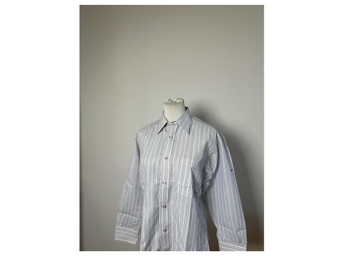 Autre Marque Camicia in cotone a righe vintage Renoma da uomo Bianco Blu S - vista 4