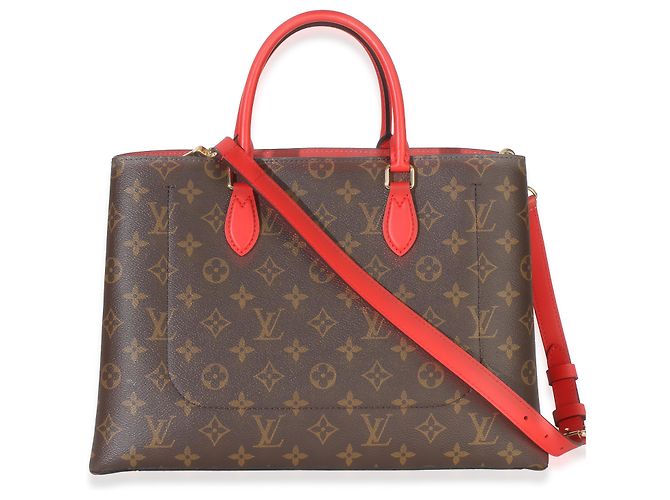 Louis Vuitton Tote aus rotem Monogram Canvas mit Blumenmuster Braun - Ansicht 2