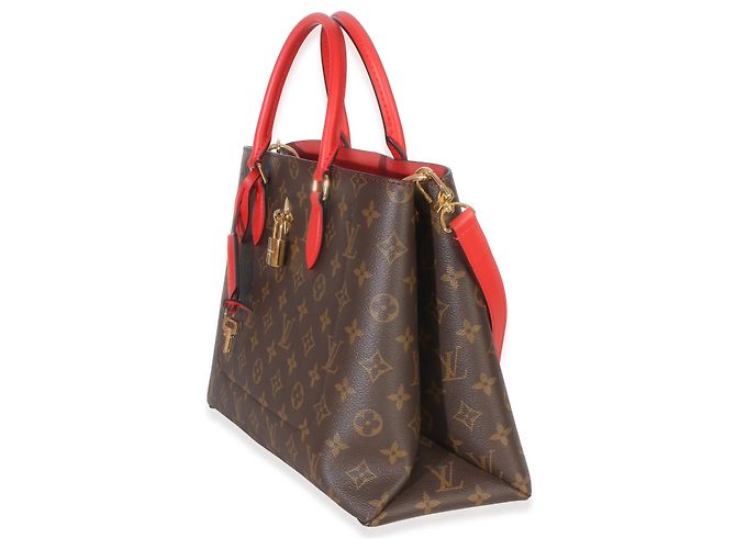 Louis Vuitton Tote aus rotem Monogram Canvas mit Blumenmuster Braun - Ansicht 3