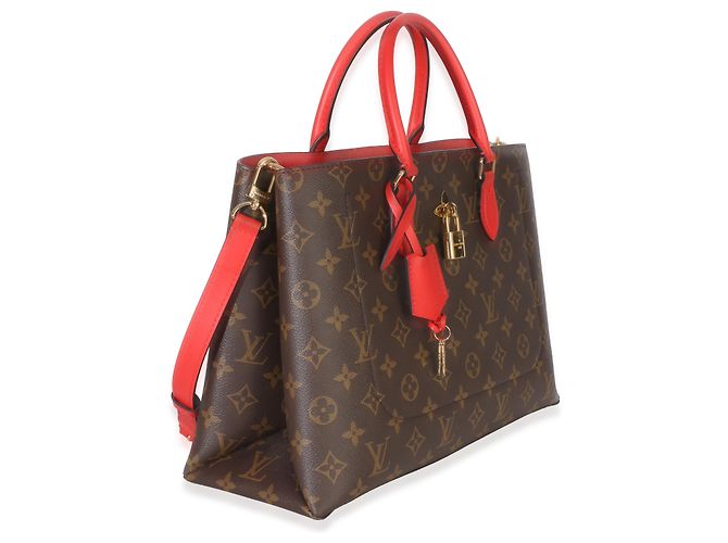 Louis Vuitton Tote aus rotem Monogram Canvas mit Blumenmuster Braun - Ansicht 4