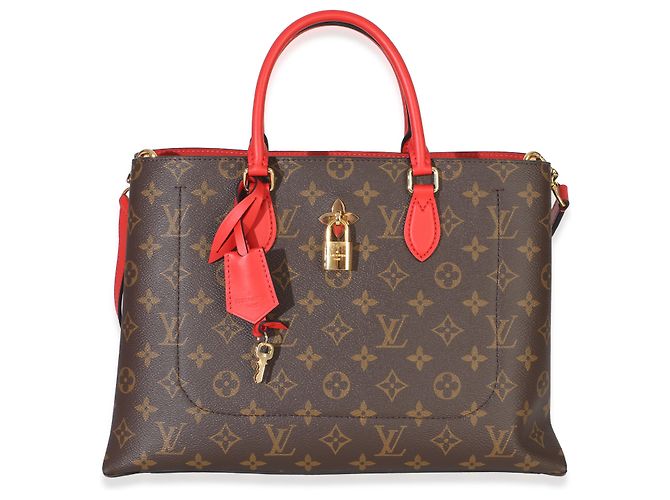 Louis Vuitton Tote aus rotem Monogram Canvas mit Blumenmuster Braun - Ansicht 7