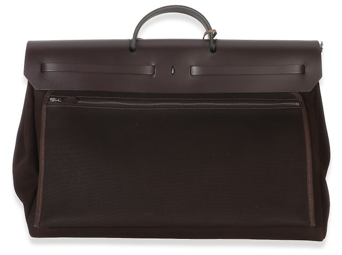 Hermès Chocolat Toile Officier Vache Hunter Herbag Zip Cabine Bag PHW Marrone - vista 2