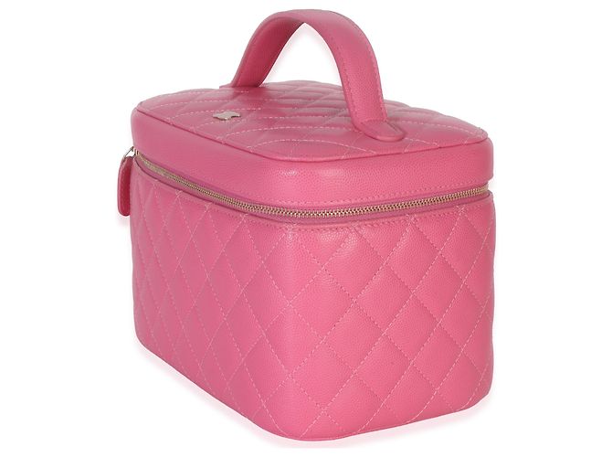 Vanity Chanel Beauty Case Large in Caviar Trapuntato Rosa con Manico Superiore - vista 3