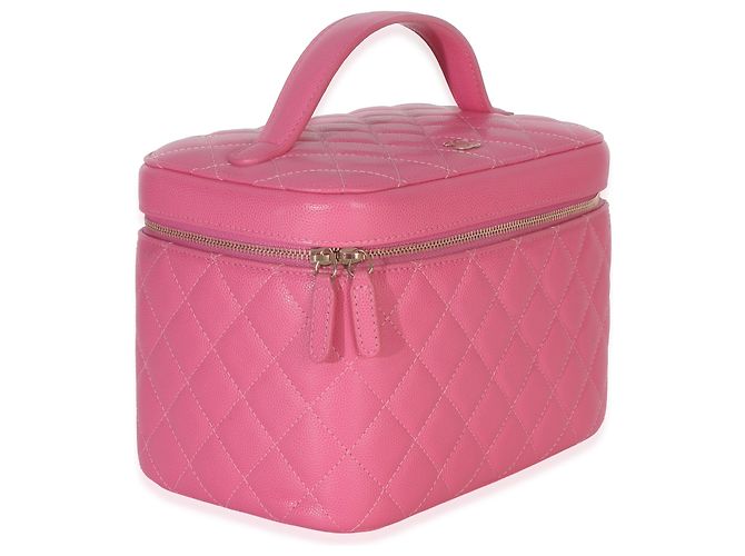 Vanity Chanel Beauty Case Large in Caviar Trapuntato Rosa con Manico Superiore - vista 4