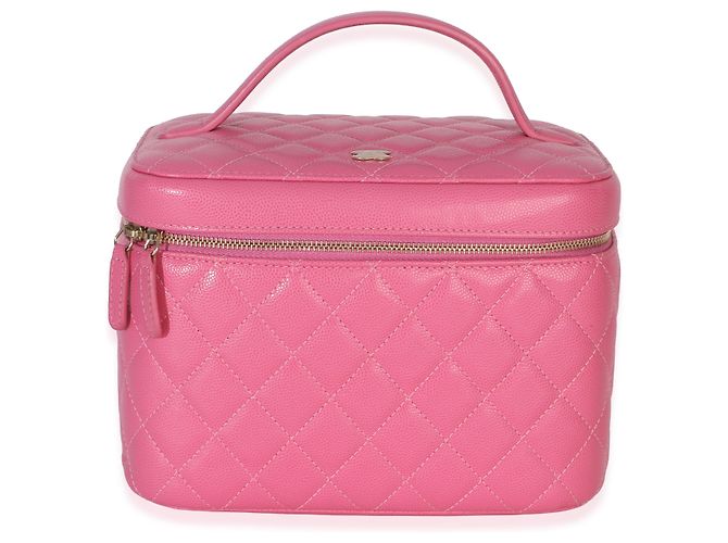 Vanity Chanel Beauty Case Large in Caviar Trapuntato Rosa con Manico Superiore - vista 8