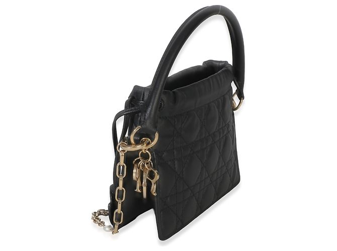 Borsa a tracolla mini drawstring Milly Lady Dior in agnello nero Cannage Christian Dior - vista 3
