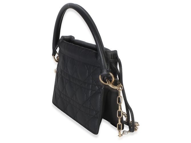 Borsa a tracolla mini drawstring Milly Lady Dior in agnello nero Cannage Christian Dior - vista 4