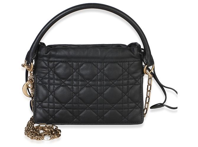Borsa a tracolla mini drawstring Milly Lady Dior in agnello nero Cannage Christian Dior - vista 6