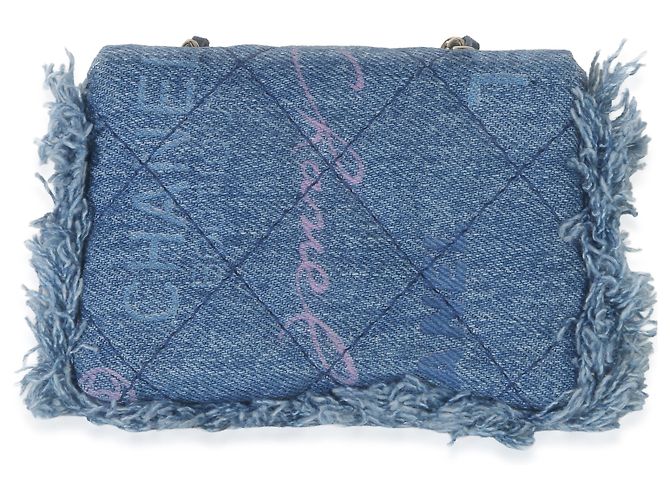 Clutch Denim Mood in denim trapuntato blu Chanel con catena - vista 2