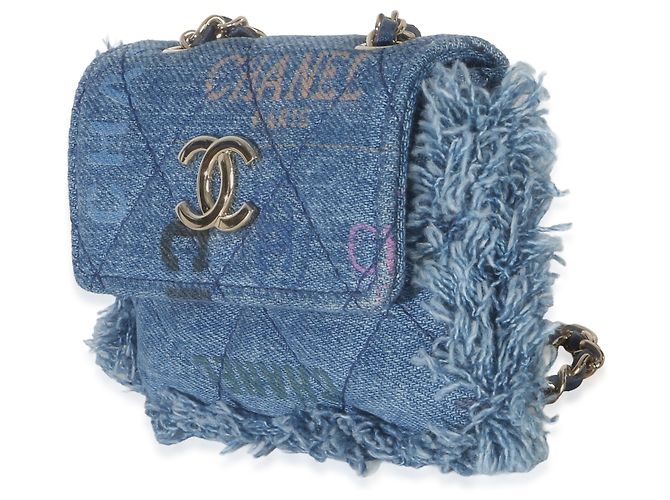 Clutch Denim Mood in denim trapuntato blu Chanel con catena - vista 3