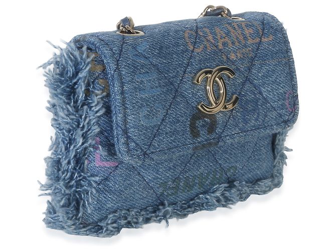 Clutch Denim Mood in denim trapuntato blu Chanel con catena - vista 4