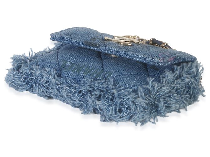 Clutch Denim Mood in denim trapuntato blu Chanel con catena - vista 6